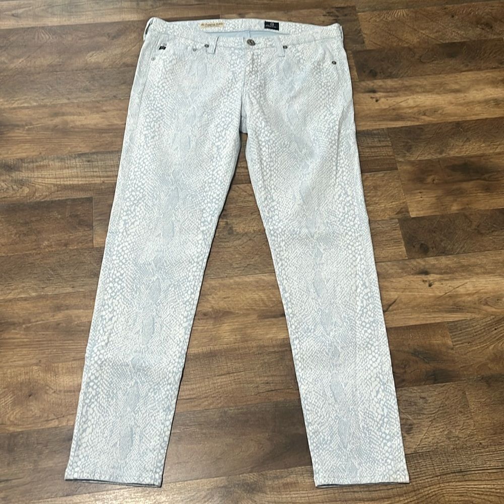 Adriano Goldschmied blue and white snake print super skinny ankle jean size 30